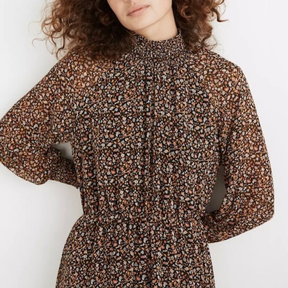 NWT Resourced Georgette Smocked-Neck Midi Dress in Folktale Paisley